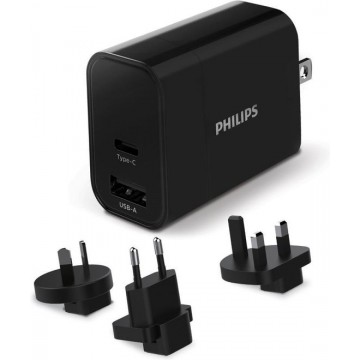 Philips DLP2621T/00 - 30W USB-Reisoplader met USB-A en USB-C poort - Tegelijk opladen - Ideale Oplader iPhone 12