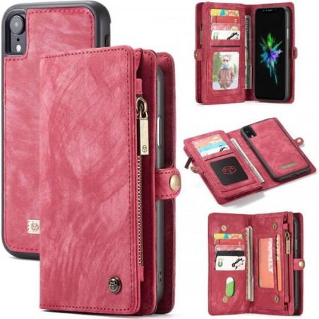 CASEME Apple iPhone Xr Luxe Lederen Portemonnee Hoesje - met backcover (Rood)