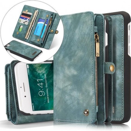 CASEME iPhone 7 Plus / 8 Plus Vintage Lederen Portemonnee Hoesje - met backcover (Groen)