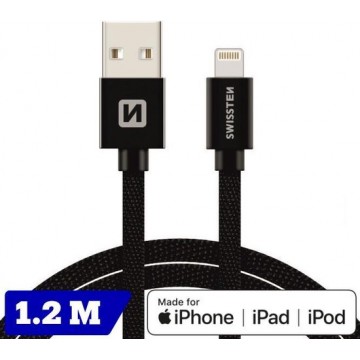 Swissten Lightning naar USB kabel voor iPhone/iPad - Apple Gecertificeerd - 1.2M - Zwart