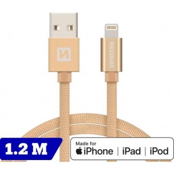 Swissten Lightning naar USB kabel voor iPhone/iPad - Apple Gecertificeerd - 1.2M - Goud