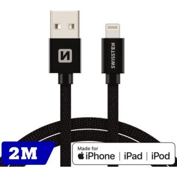 Swissten Lightning naar USB kabel voor iPhone/iPad - Apple Gecertificeerd - 2M - Zwart