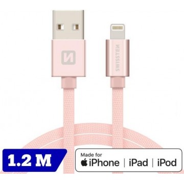 Swissten Lightning naar USB kabel voor iPhone/iPad - Apple Gecertificeerd - 1.2M - Roze
