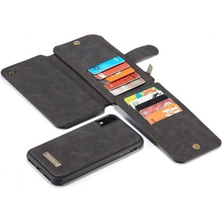 CaseMe iPhone 12 Mini  Hoesje Zwart 5.4 inch met bijpassende pasjeshouder- 2 in 1 Zipper Wallet