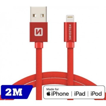 Swissten Lightning naar USB kabel voor iPhone/iPad - Apple Gecertificeerd - 2M - Rood