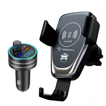 Trendfield Telefoonhouder Auto + Draadloos Opladen van Telefoon + FM Transmitter Bluetooth Carkit voor Muziek – Compleet Pakket