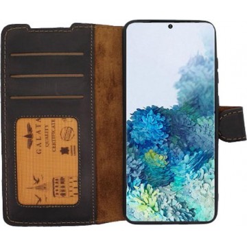 GALATA Echt leer bookcase wallet Samsung Galaxy S20 Plus hoesje kaartsleuven - handarbeid door ambachtslieden - Mokka Bruin