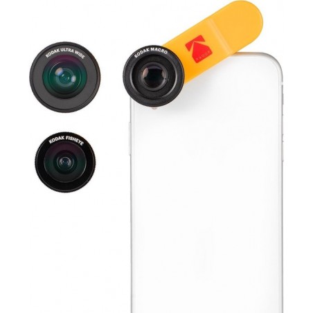 KODAK Smartphone Lens Combo Pack met Ultra Wide Angle Lens, Macro Lens en Fisheye Lens - voor o.a. Apple, Samsung & Huawei