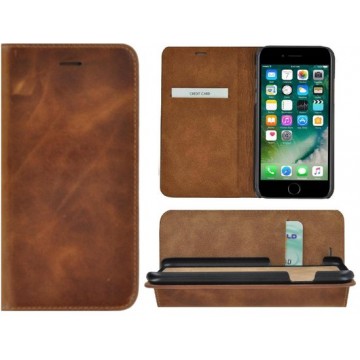 Iphone SE 2020 Hoesje - Bookcase - iPhone 7 / iPhone 8 / iPhone 6/6s Book Case Wallet Echt Leder Ultra Dun Cognac Bruin Cover