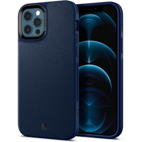 Spigen Leather Brick Hoesje voor Apple iPhone 12/12 Pro - Navy