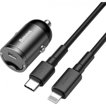 Baseus - 30W Auto Lader met USB C aansluiting inclusief kabel iPhone 12 Type C PD naar Lightning