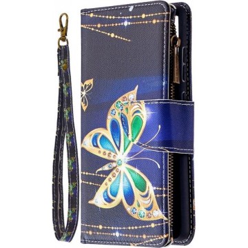 Samsung Galaxy S20 FE (Fan edition) - Portemonnee met rits - book-case hoesje - ruimte voor 9 pasjes - diamant vlinders