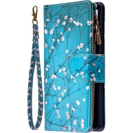 Samsung Galaxy S20 FE (Fan edition) - Portemonnee met rits - book-case hoesje - ruimte voor 9 pasjes - blauw roze bloemen