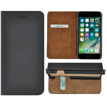 Iphone SE 2020 Hoesje - Bookcase - iPhone 7 / iPhone 8 / iPhone 6/6s Book Case Wallet Echt Leder Ultra Dun Zwart Cover