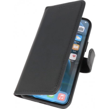 MP Case Echt leer hoesje iPhone 12 (Pro) bookcase wallet cover - Zwart