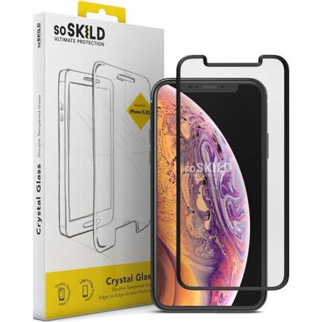 SoSkild Crystal Double Tempered Glass Screenprotector Zwart voor iPhone Xs , iPhone X of iPhone 11 Pro