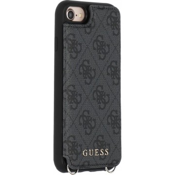 GUESS Logo Backcover Hoesje met Kaarthouder en Koord iPhone iPhone SE (2020)/8/7/6s/6 - zwart