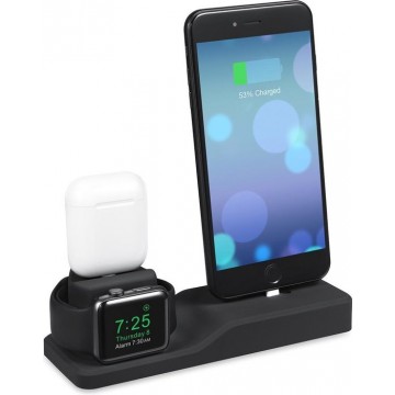 3-in-1 oplaadstation voor siliconen standaard voor AirPods & Apple Watch & iPhone (zwart)