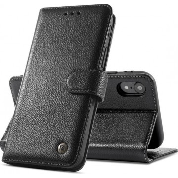Echt Lederen Hoesje - Book Case Telefoonhoesje - Echt Leren Portemonnee Wallet Case - iPhone XR - Zwart