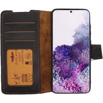 GALATA Echt leer bookcase wallet Samsung Galaxy S20 hoesje kaartsleuven - handarbeid door ambachtslieden - Mokka Bruin