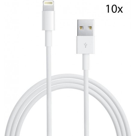 10 stuks Mossmedia Lightning Kabel voor Apple iPhone en iPad naar USB Kabel - 1 Meter - Wit