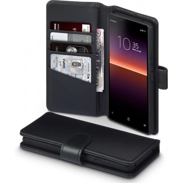 Qubits - luxe echt lederen wallet hoes - Sony Xperia 10 II - Zwart