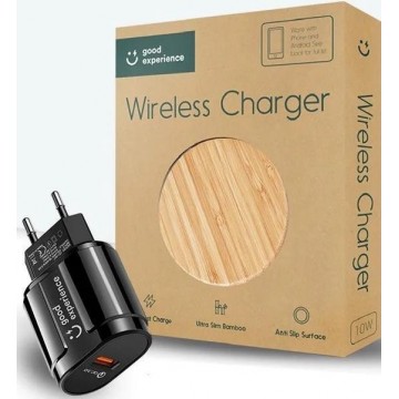 Qi Draadloze Oplader + 18W Adapter - Oplader iPhone - Oplader Samsung - Bamboe 10W Fast Charger - GoodExperience