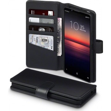 Qubits - luxe echt lederen wallet hoes - Sony Xperia 1 II - Zwart