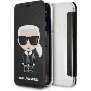 Karl Lagerfeld Book Case Zwart - Cool Karl - iPhone X en iPhone Xs - Achterkant Transparant