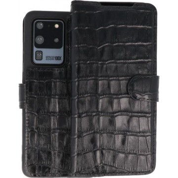 BAOHU Krokodil Handmade Leer Telefoonhoesje Wallet Cases voor Samsung Galaxy S20 Ultra Zwart