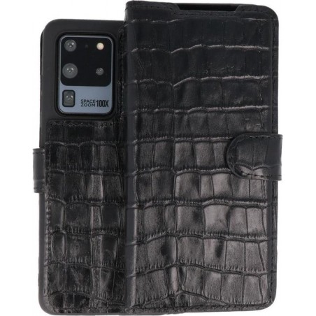 BAOHU Krokodil Handmade Leer Telefoonhoesje Wallet Cases voor Samsung Galaxy S20 Ultra Zwart