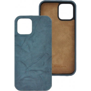 iPhone 12 Pro Hoesje - iPhone 12 Pro hoesje Echt leer Back Cover Case Washed Blauw