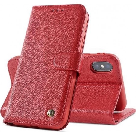 Echt Lederen Book Case Hoesje voor iPhone X / Xs - Rood