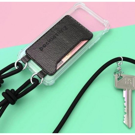 Pockiesling telefoonhoes met koord - telefoonketting telefoonkoord phonesling iPhone 7/8 (Zwart - Zwart)