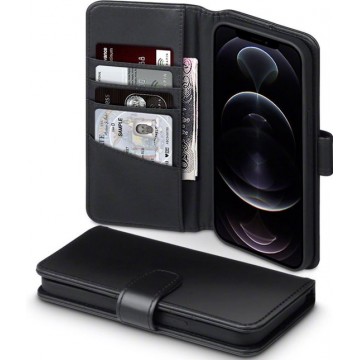 Qubits - luxe echt lederen wallet hoes - iPhone 12 Pro Max - Zwart
