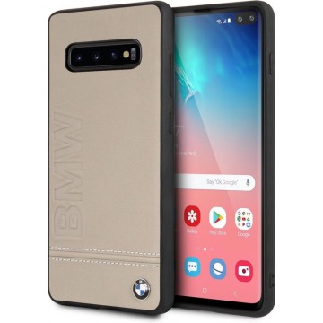 BMW Backcover hoesje Taupe - Logo - Leer en TPU - Galaxy S10 Plus - Chic