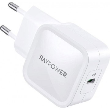 RAVPower Pioneer Super Snel  Compact 30W USB-C Snellader / Fast Charger Wandoplader Wit