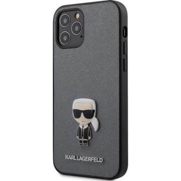 Karl Lagerfeld Apple iPhone 12 / 12 Pro Zilver Backcover hoesje - Saffiano
