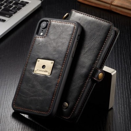 2 in 1 Leren Wallet + Case iPhone XR - Qin Series - Zwart - Caseme