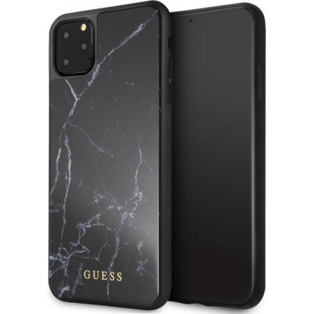 iPhone 11 Pro Max Backcase hoesje - Guess - Marmer look Zwart - Glas