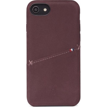 DECODED Back Cover Card Case iPhone SE / 8 / 7, Premium Nubuck (Full-Grain) Leer, Leren knoppen + Kaarthouder [ Diep Paars ]