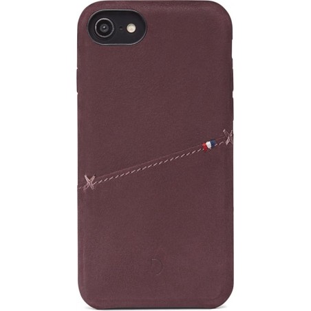 DECODED Back Cover Card Case iPhone SE / 8 / 7, Premium Nubuck (Full-Grain) Leer, Leren knoppen + Kaarthouder [ Diep Paars ]