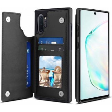 Wallet Case Samsung Galaxy Note 10 Plus - zwart + glazen screen protector