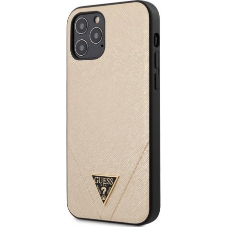 iPhone 12 Pro Max Backcase hoesje - Guess - Effen Goud - Kunstleer