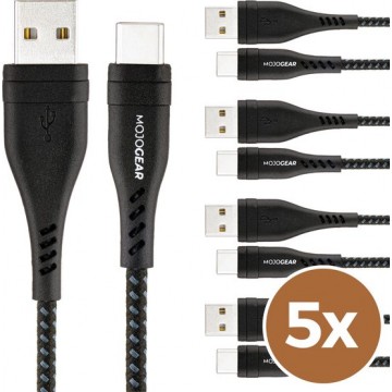5x MOJOGEAR USB-C naar USB kabel Extra Sterk – 1,5 meter [VOORDEELVERPAKKING]