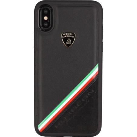 Lamborghini backcover hoesje Alcantara Apple iPhone X-Xs Zwart - Genuine Leather - Echt leer