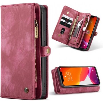 CaseMe Luxe Lederen 2 in 1 Portemonnee Booktype iPhone 12 Mini hoesje - Rood