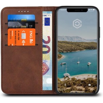Casecentive Leren Wallet case - Portemonnee hoesje - iPhone XS bruin