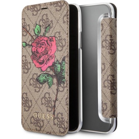 Guess Rode Roos Lederen Booktype Case voor iPhone X / XS