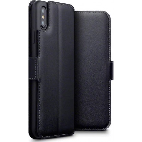 Apple iPhone XS Max hoesje, MobyDefend slim-fit echt leren bookcase, Zwart - Telefoonhoesje geschikt voor: Apple iPhone Xs Max